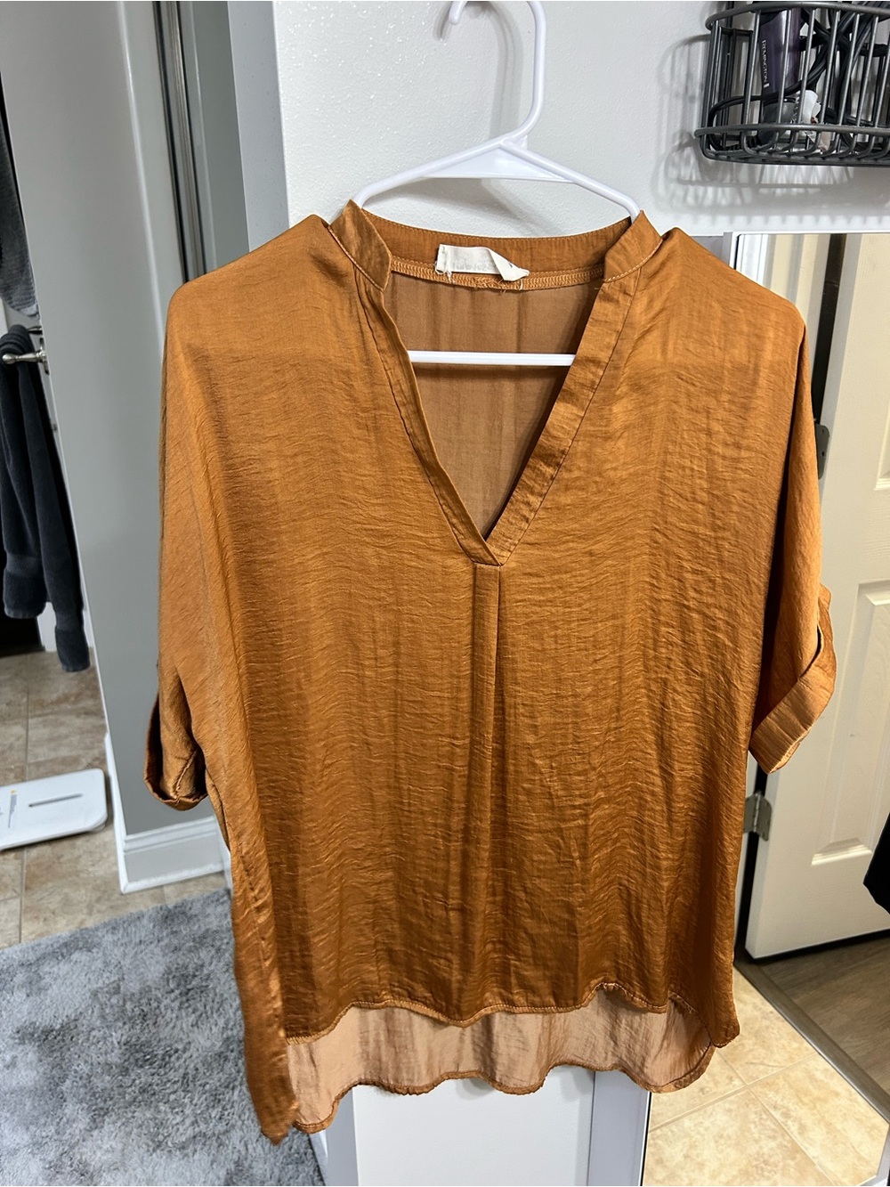 Impressions V-Neck Tunic Top in Rust Brown